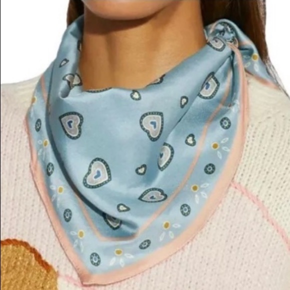 COACH Western Heart Silk Diamond Scarf NEW - Picture 1 of 5